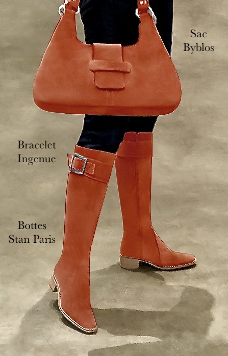 Terracotta orange women's riding knee-high boots. Round toe. Low leather soles. Made to measure. Top view - Florence KOOIJMAN